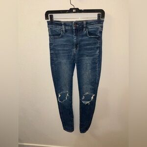 American Eagle High Rise Next Level Stretch Jegging Ripped Dark Wash Size 4